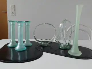 grønne glas lysestager mv.