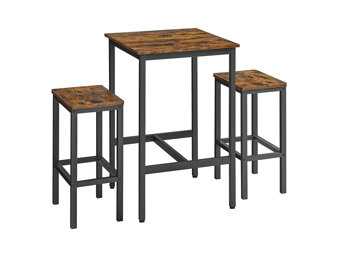 Billede 1 - Barsæt med bord og 2 barstole - vintagebrun/sort