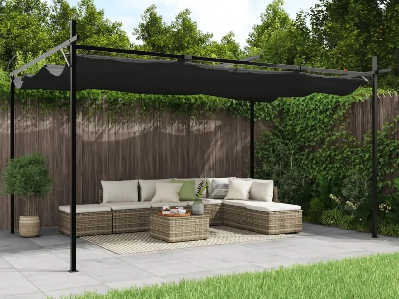 Billede 1 - Pergola med sammenrulleligt tag 395 × 292 × 230 cm - antracitgrå