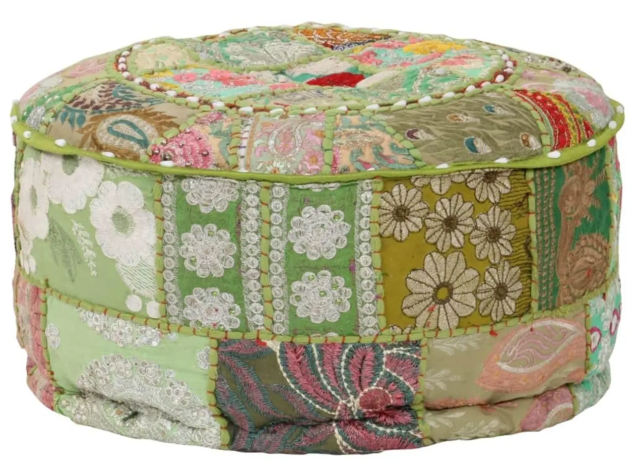 Billede 7 - Rund puffe i patchwork bomuld 40 x 20 cm - grøn