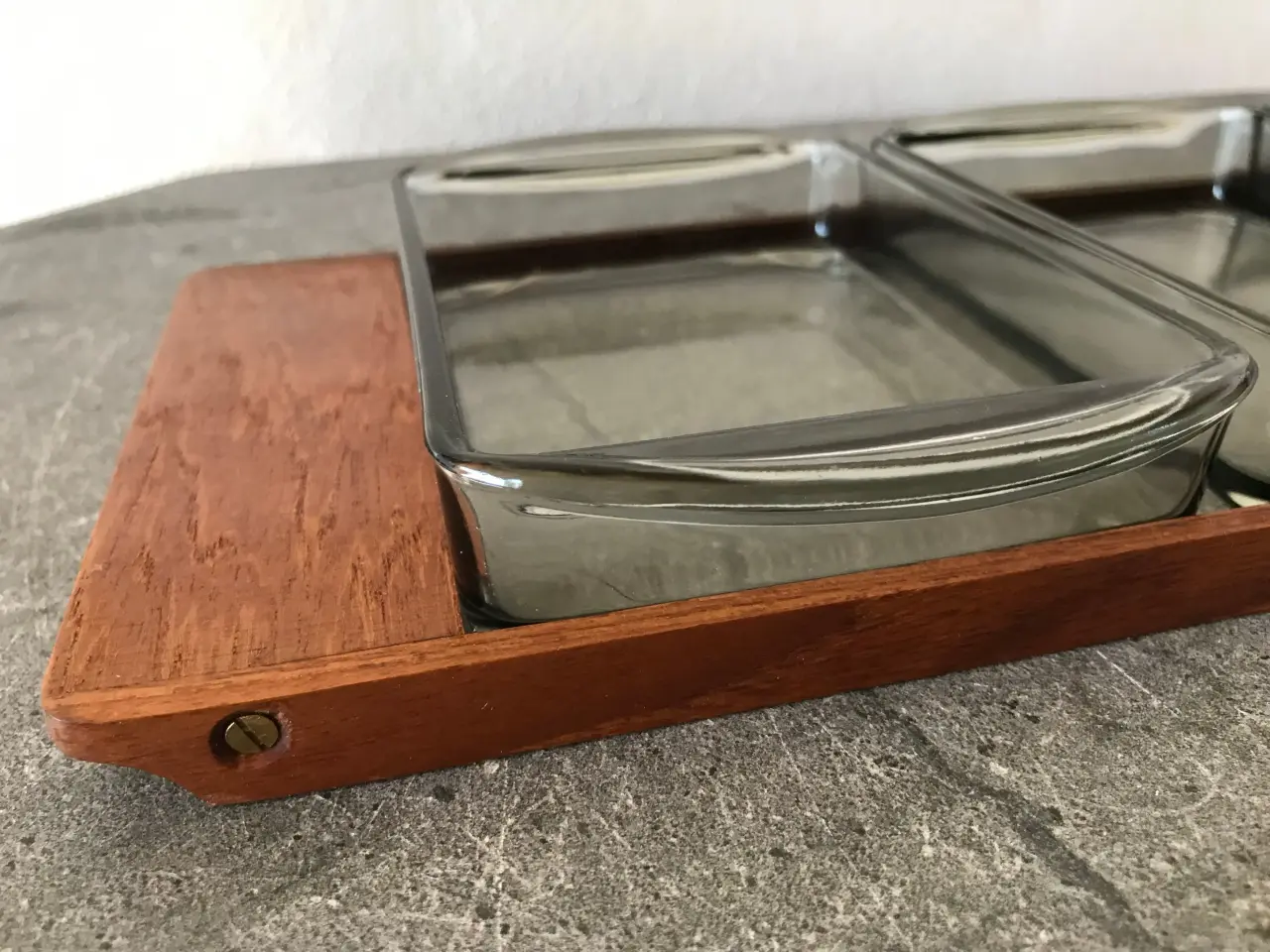 Billede 3 - Teak fad / cabaretfad med glasindsatser (retro)