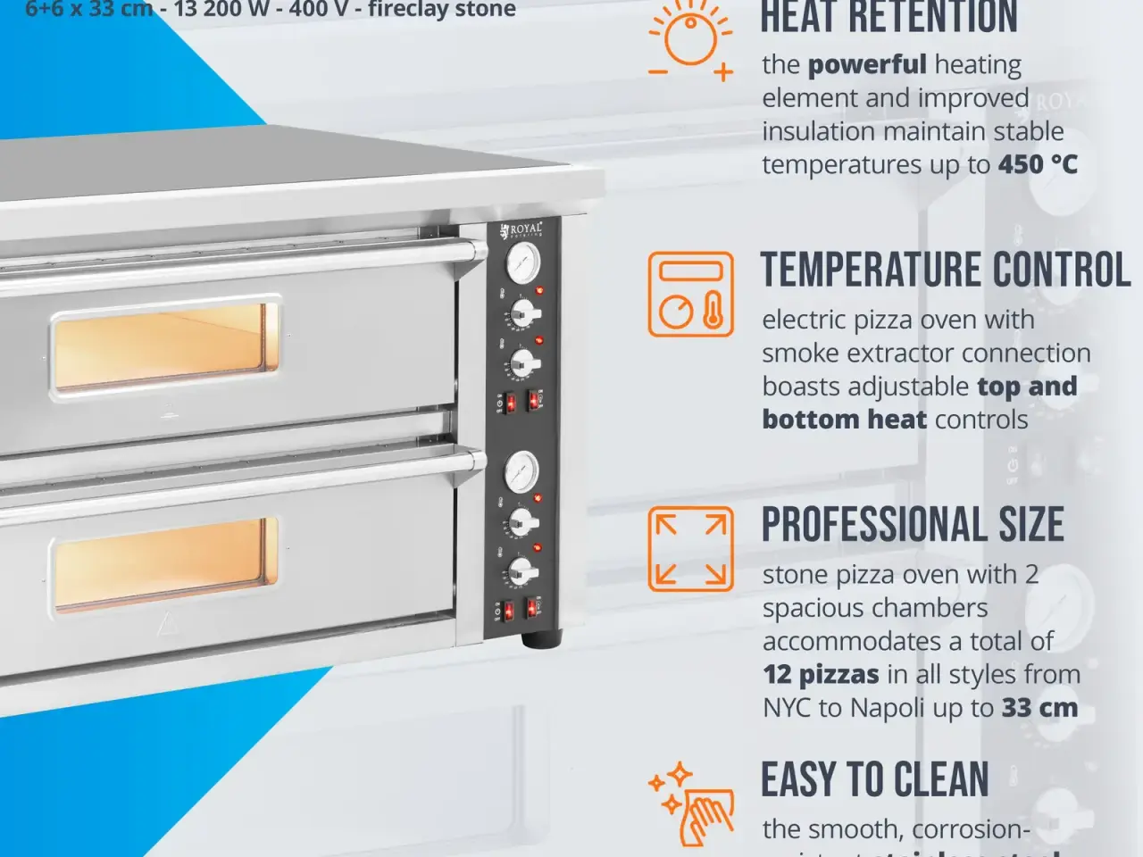 Billede 3 - Elektrisk Pizzaovn 2 x 6 Ø33 cm – 400 V