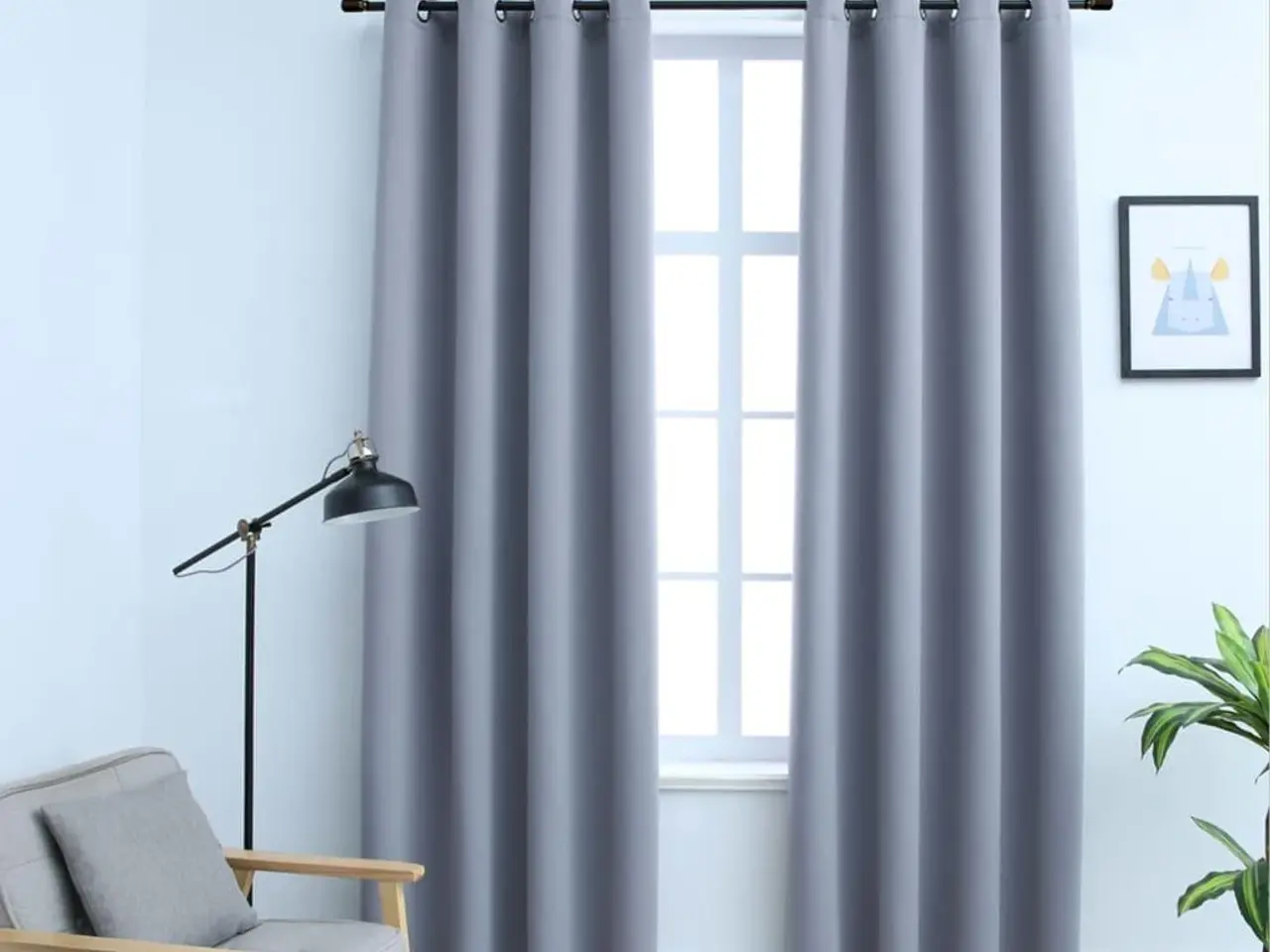 Billede 1 - Mørklægningsgardiner med metalringe 140 x 175 cm - grå, 2 stk.