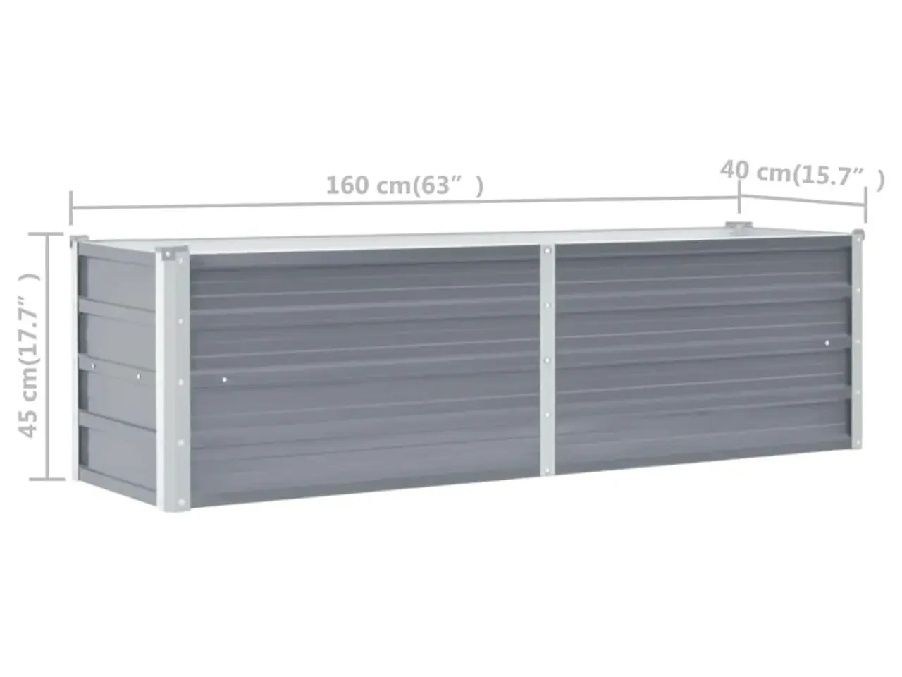 Billede 7 - Forhøjet plantekasse 160x40x45 cm galvaniseret stål grå