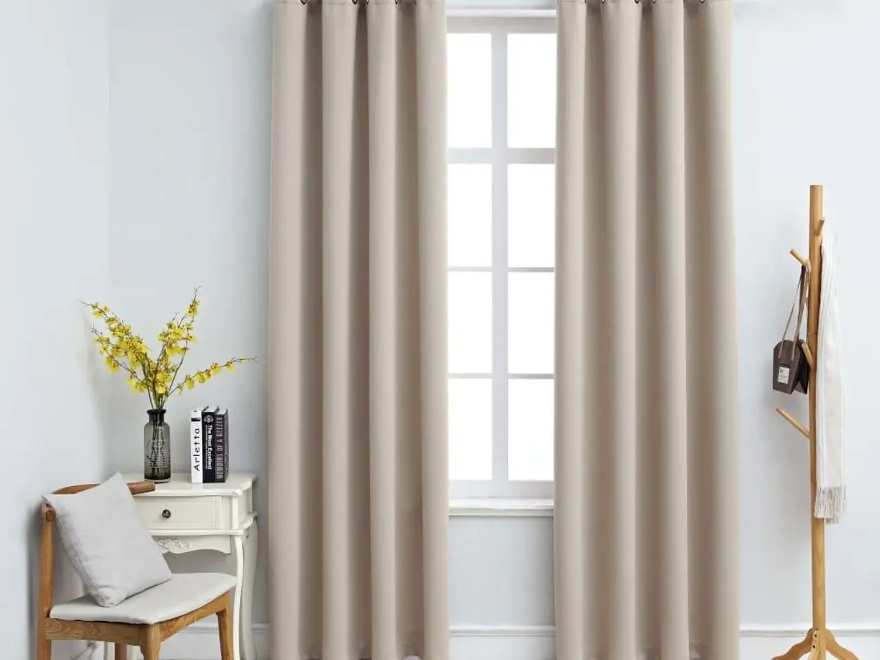 Billede 1 - Mørklægningsgardiner 2 stk. med metalringe 140 x 175 cm beige
