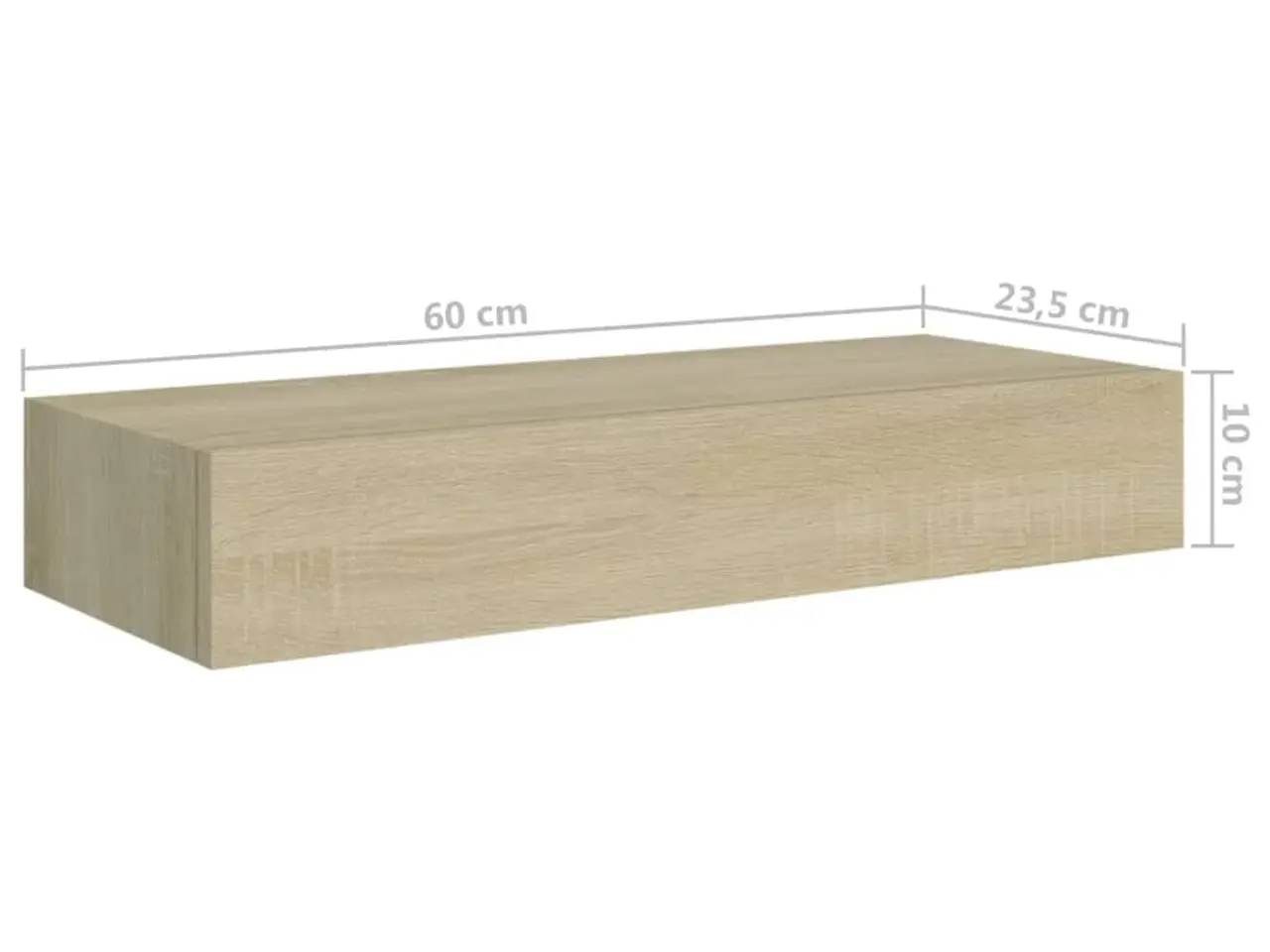 Billede 9 - Væghylde med skuffe - 60×23,5×10 cm i MDF, egetræsfarvet