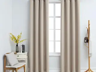 Mørklægningsgardiner 2 stk. med metalringe 140 x 245 cm beige
