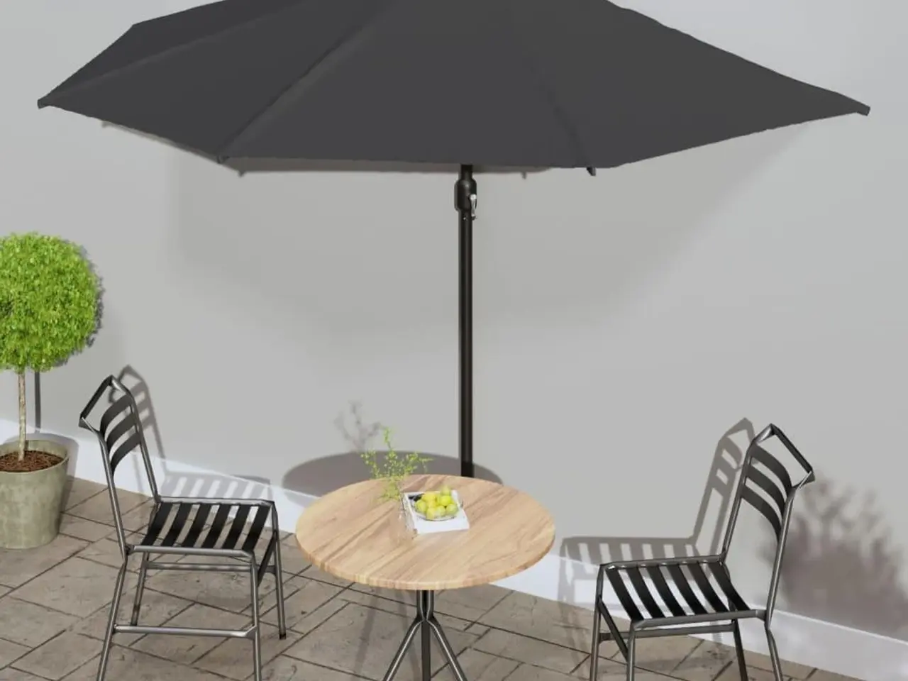 Billede 1 - Halvrund balkonparasol 300 × 155 cm - antracitgrå med aluminiumsstang
