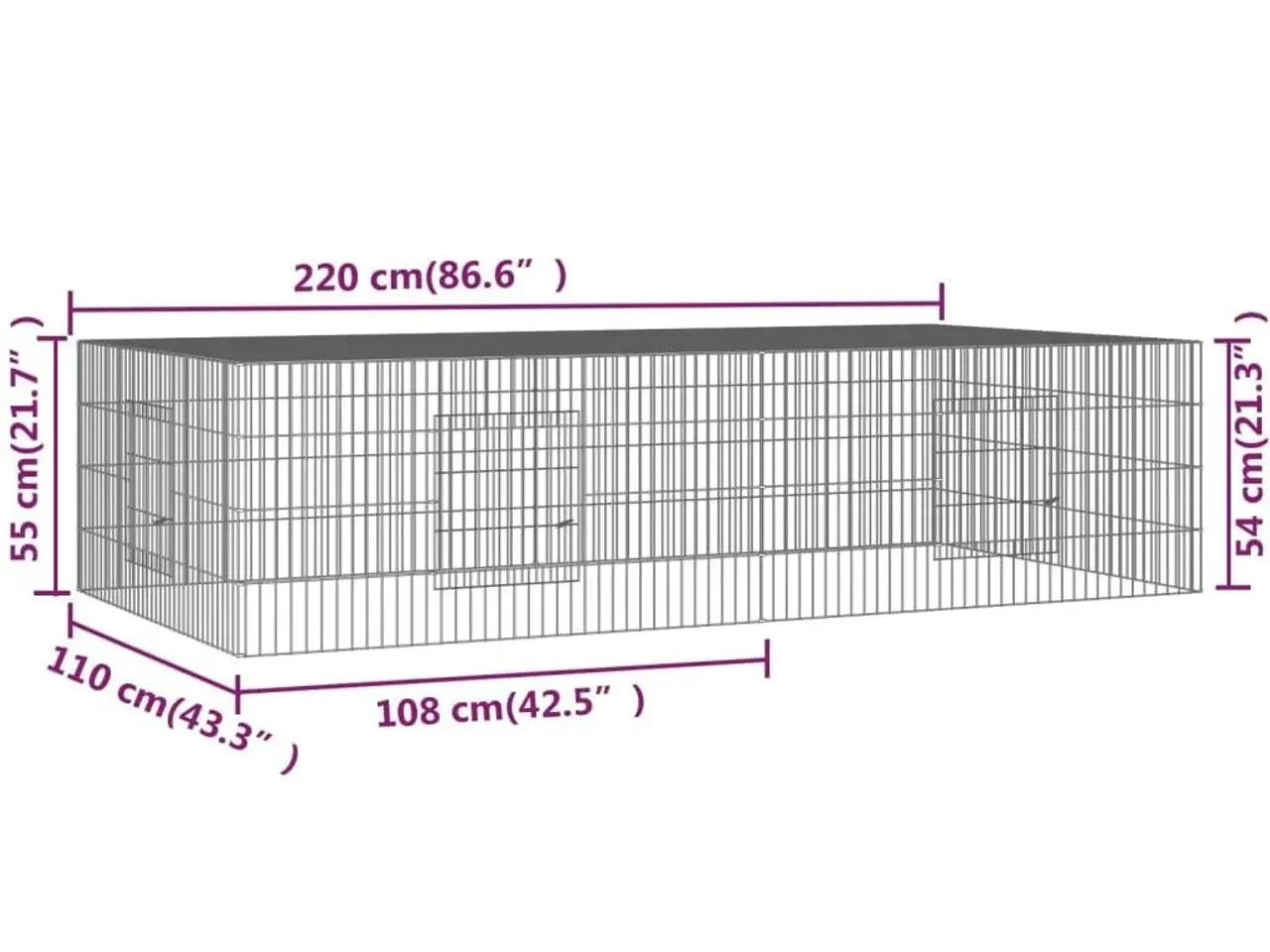 Billede 7 - Kaninbur 2 paneler 220 x 110 x 55 cm - galvaniseret jern
