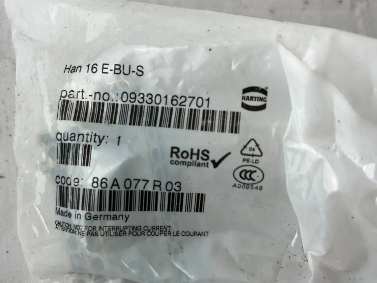 Billede 3 - Harting Han 16 E-BU-S stik Insert 16+PE 500V 16A
