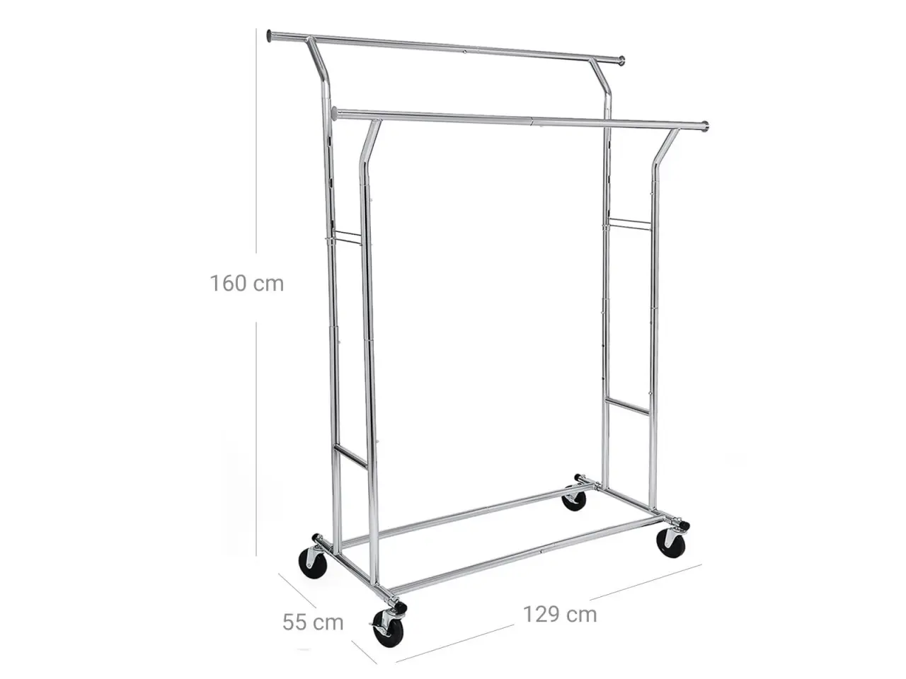 Billede 6 - Tøjstativ på hjul Heavy Duty 110 kg, justerbar længde 129-169 cm, krom
