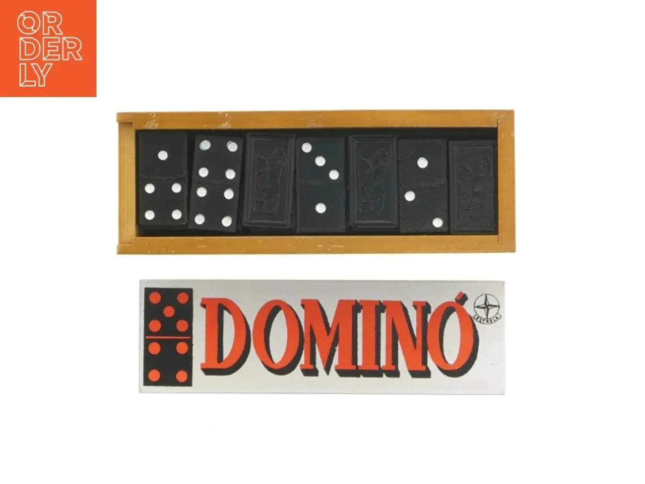 Billede 1 - Dominospil i trææske (str. 21 x 7,5 x 5,5 cm)