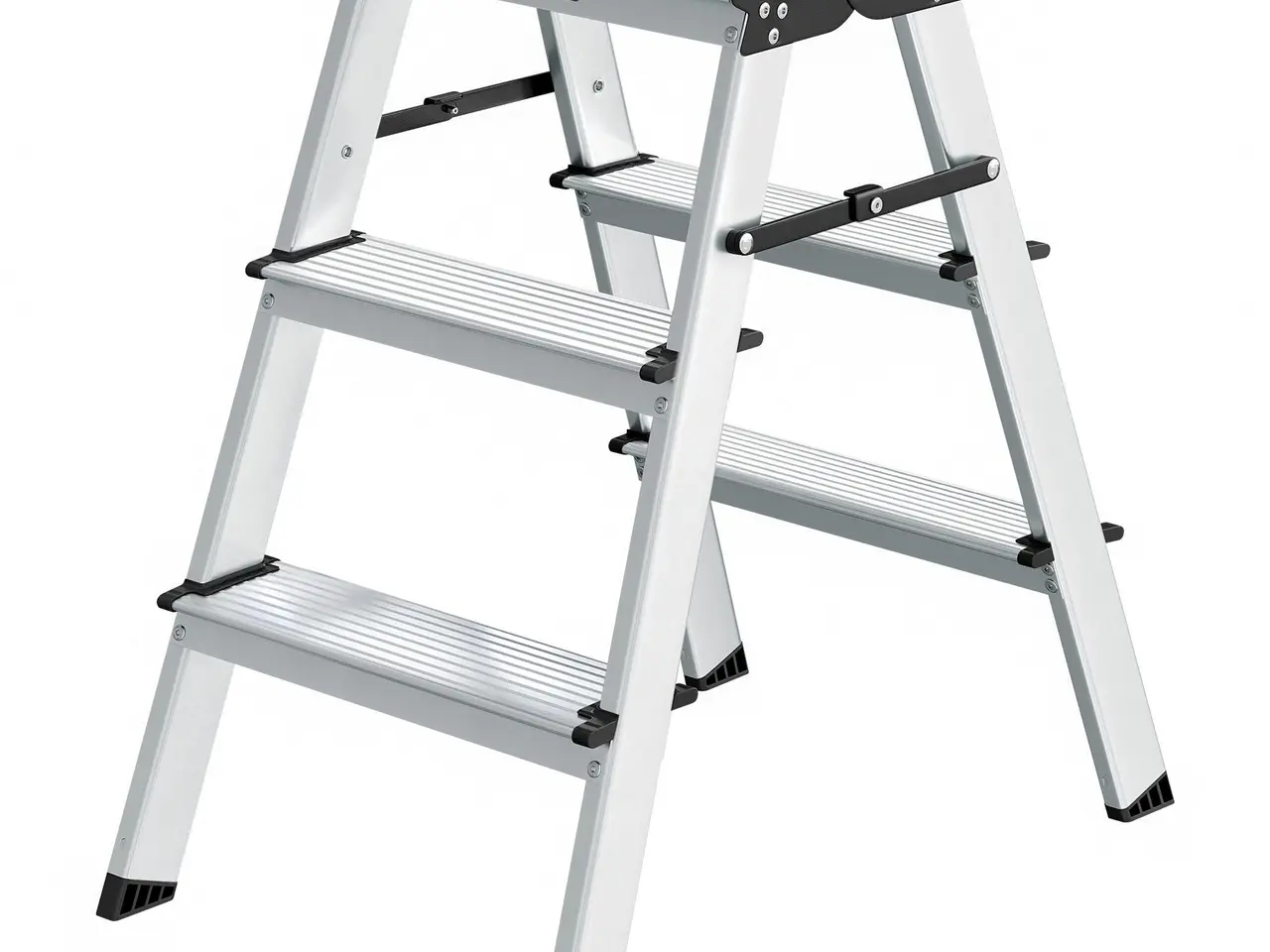 Billede 1 - Aluminium trappestige 3 trin - sammenklappelig, 150 kg, sølvgrå/sort (GLT23K)