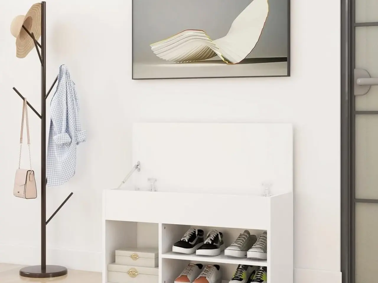Billede 3 - Skobænk 80x30x45 cm konstrueret træ hvid