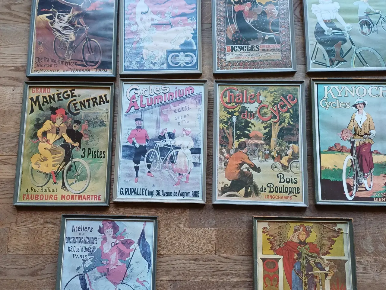 Billede 1 - 10 stk gl cykel reklamer i rammer.