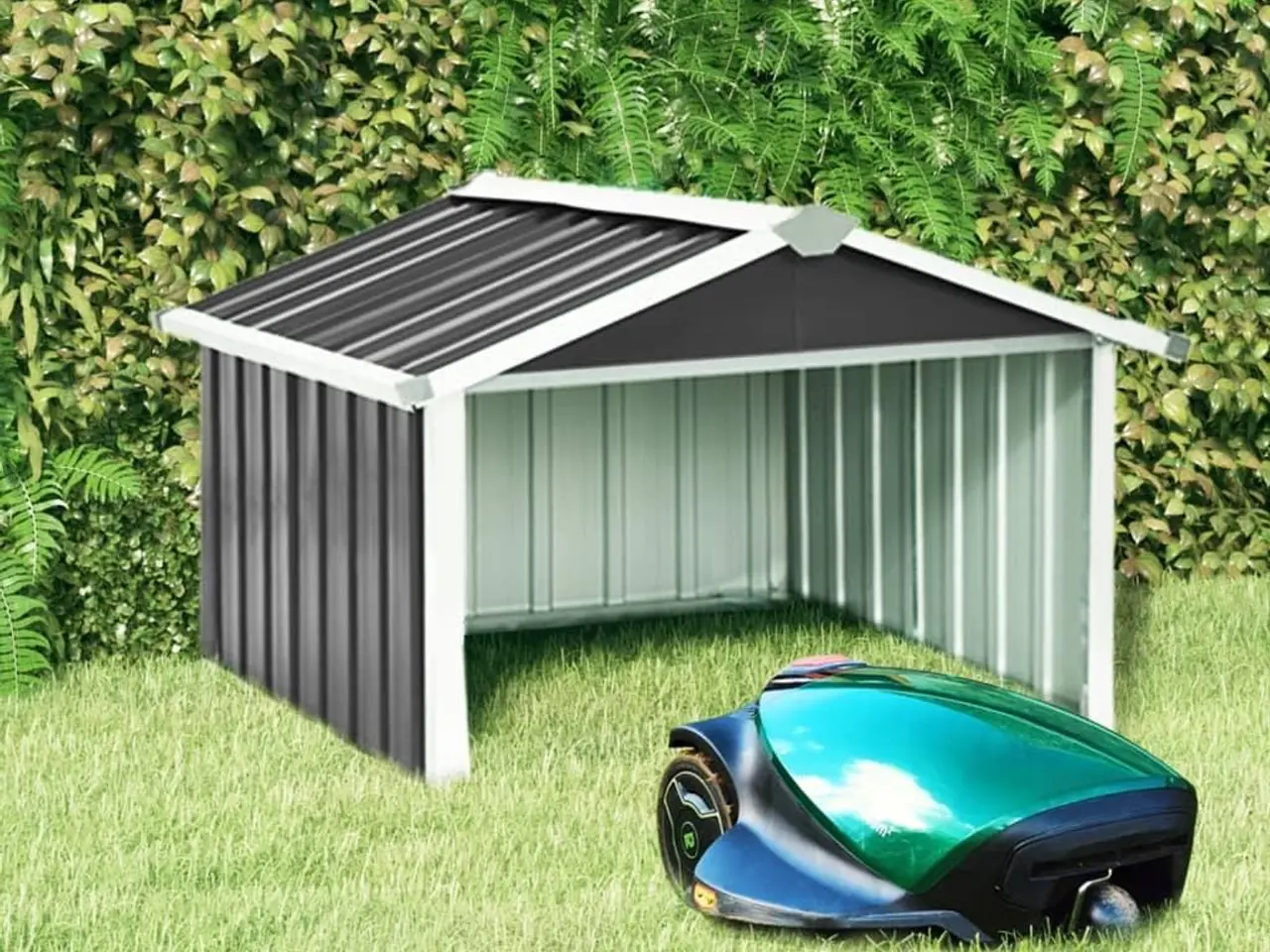 Billede 1 - Skur til robotplæneklipper 92×97×63 cm - galvaniseret stål, antracitgrå