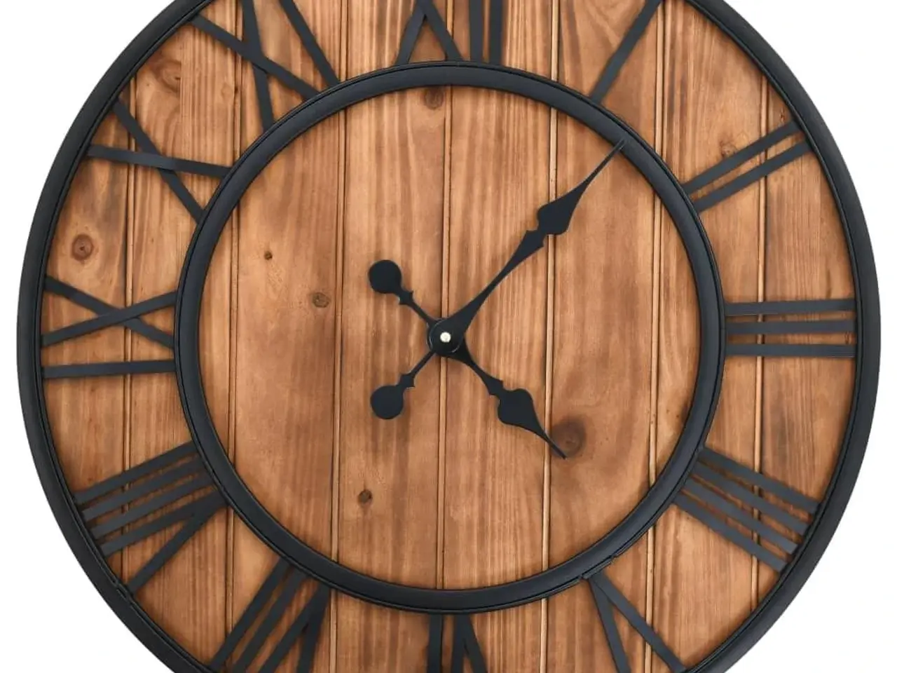 Billede 1 - Vægur i vintagestil med kvarts-urværk træ og metal 60 cm XXL