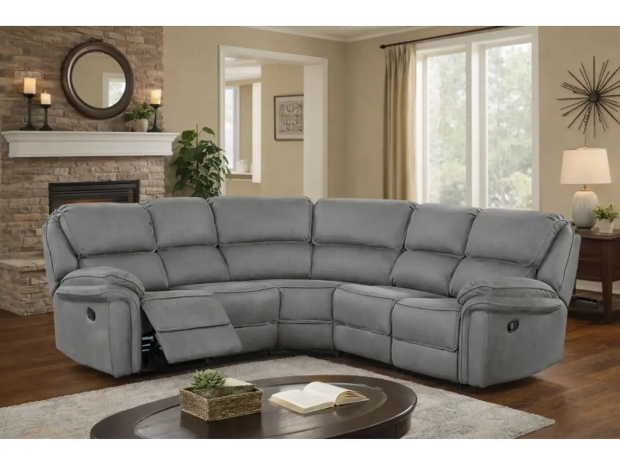 Billede 2 - Christopher  hjørnesofa med 2 x Recliner - Grå Ruskindsblød mikrofiber