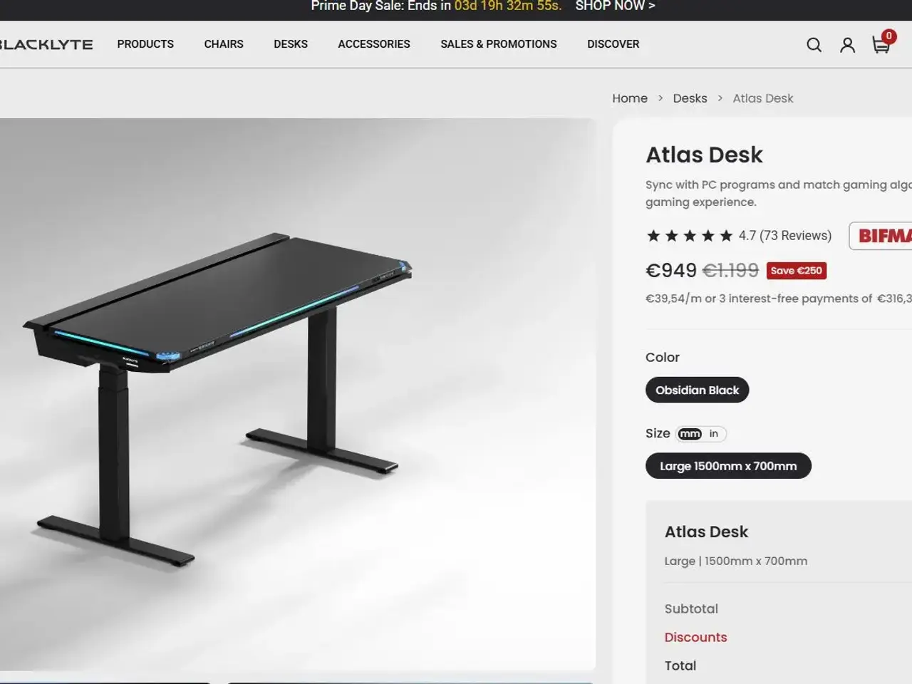 Billede 3 - Blacklyte Atlas Desk – Hæve-sænkebord