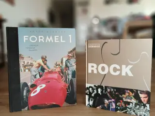 Coffetable bøger om Formel 1 og Rockmusik