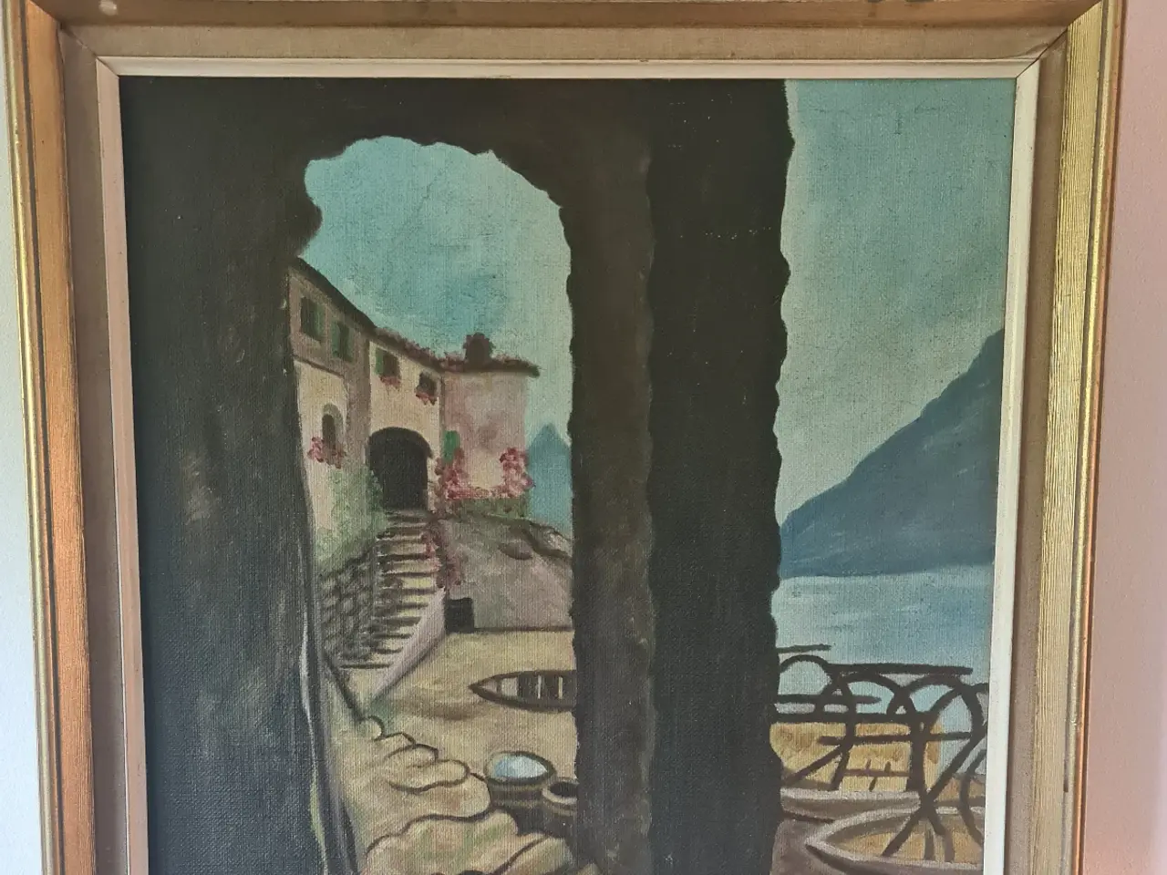 Billede 1 - Signeret oliemaleri fra 1966 – sydlandsk motiv