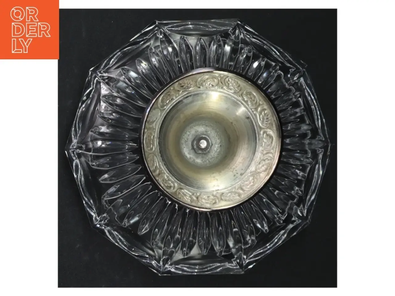 Billede 3 - Gl. Glasskål med fod i sølvplet (str. H. 9,5 cm. ø. 13,5 cm)