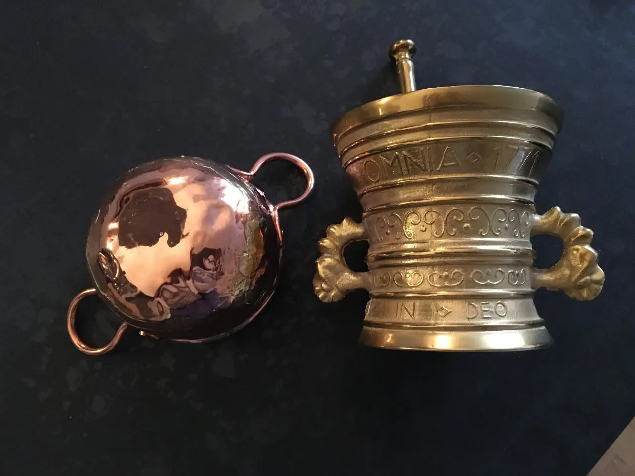Billede 1 - Kobberpotte & messing morter