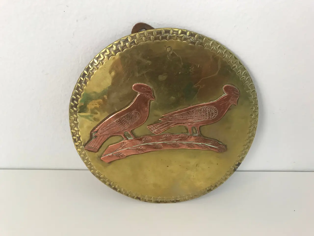 Billede 1 - Vintage messing platte (fuglemotiv)
