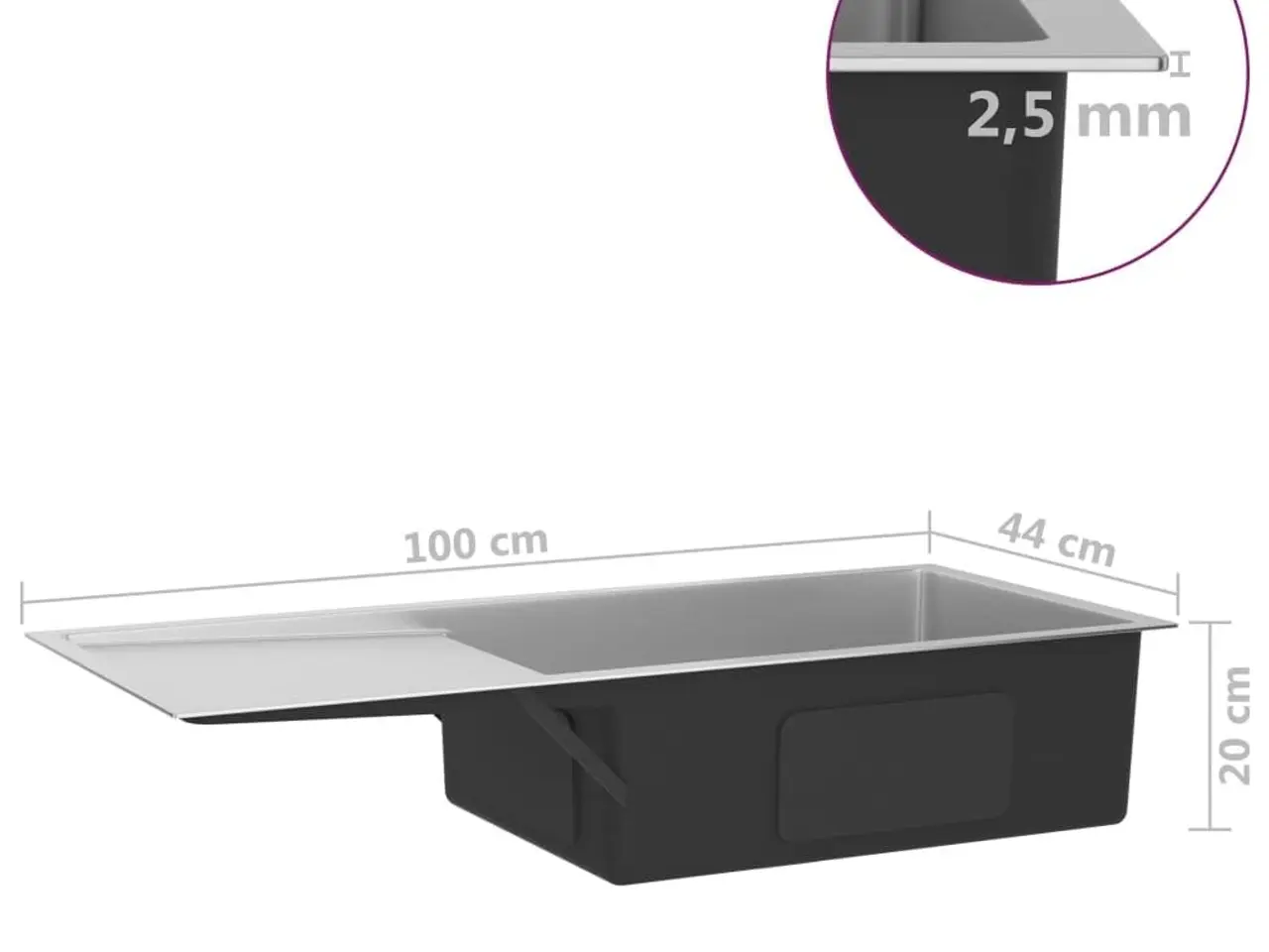 Billede 9 - Køkkenvask i rustfrit stål med afdrypningsbræt - 100 x 44 cm