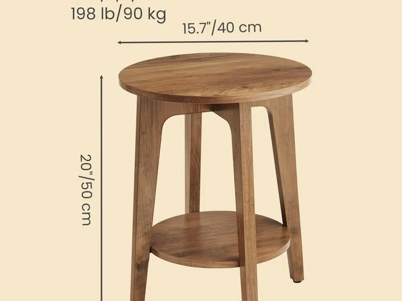 Billede 3 - Rundt sidebord med bundhylde - LET283T41V1