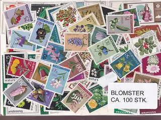 Blomster på Frimærker. St./ust. 100 stk.