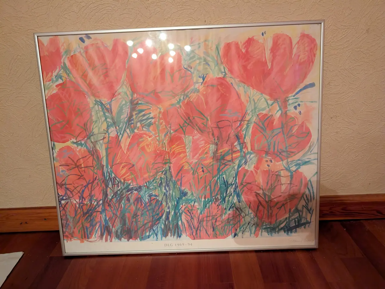 Billede 1 - Plakat med røde blomster i ramme