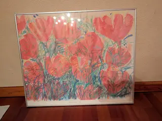 Plakat med røde blomster i ramme