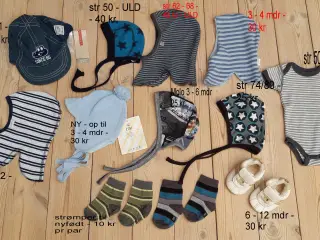 STR nyfødt - str 74 - ULDBODY, huer mm - se fotos