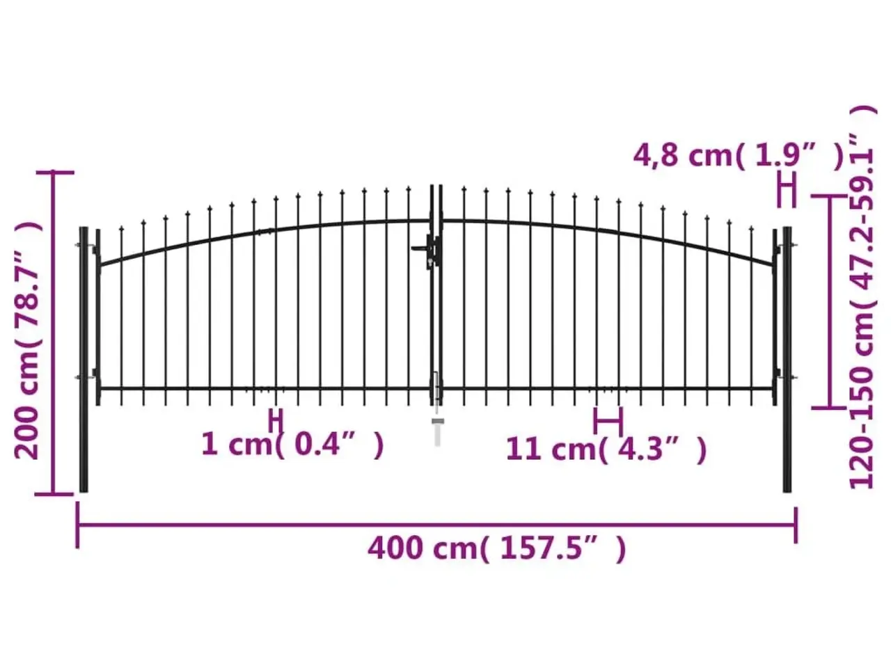 Billede 6 - Dobbeltdørs hegnslåge Woerden med spydtop - 400 x 199,5 cm