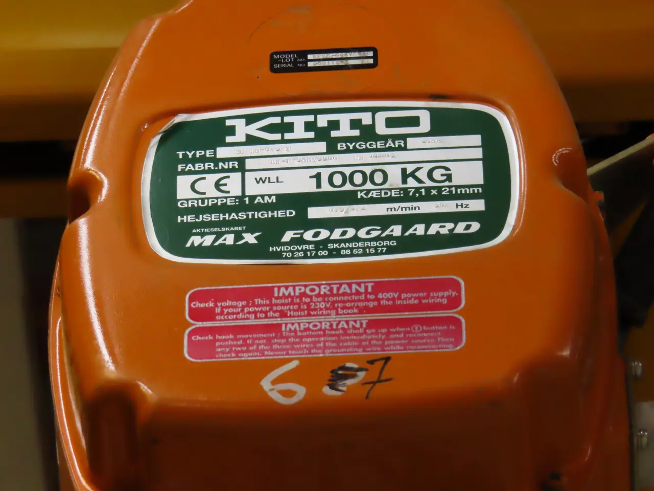 Billede 2 - Traverskran med elkædetalje KITO 1000 Kg