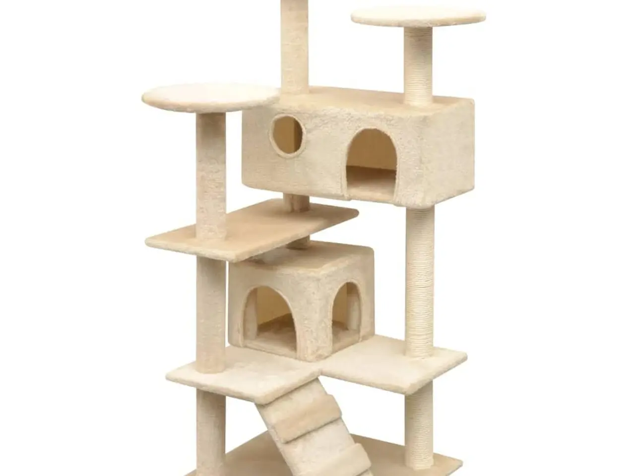 Billede 1 - Kradsetræ med sisal 125 cm - beige kattetræ med huse og platforme