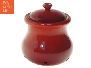 Rød keramisk krukke med låg fra Cook & Baker til bl.a hvidløg (str. 10 cm)