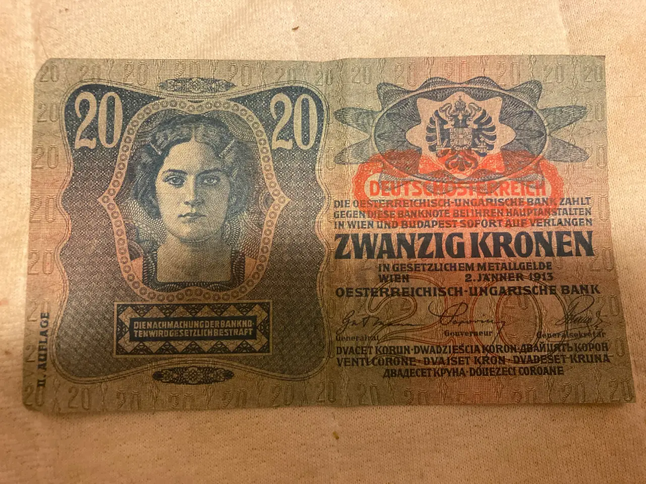 Billede 1 - 20 kronen fra Østrig-Ungarn.