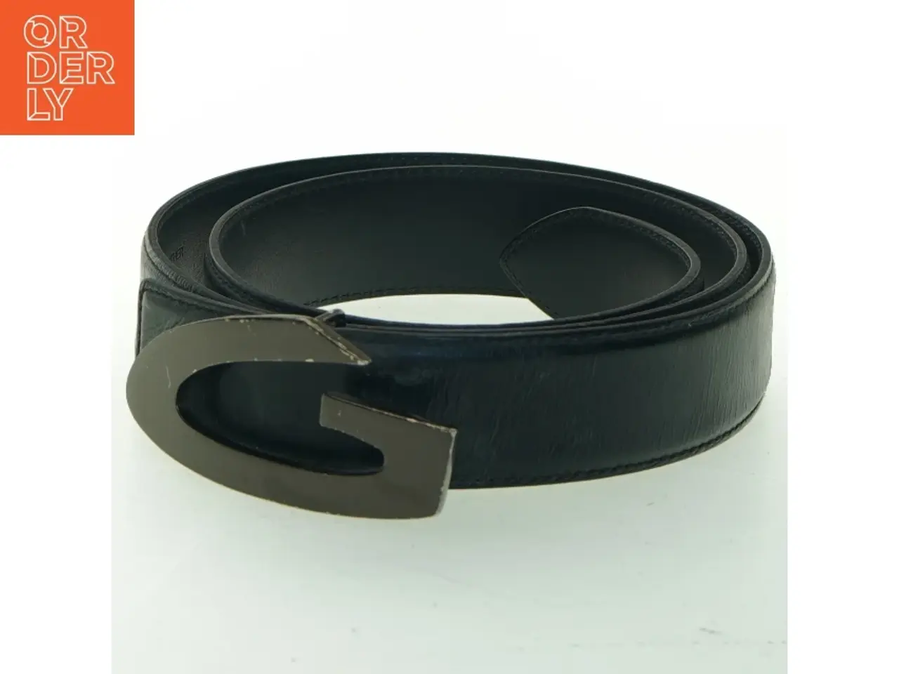 Billede 2 - Sort læderbælte med metalspænde G (Guardiani) (str. 90 cm)