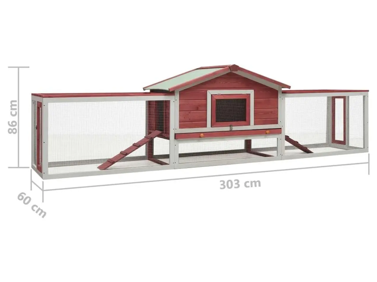 Billede 8 - Kaninbur i træ 310 × 70 × 87 cm - rød/hvid, 2 etager