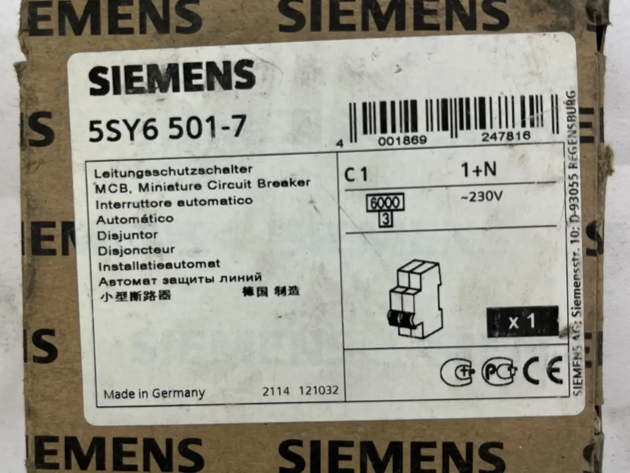 Billede 1 - Siemens 5SY6 501-7 MCB Miniature automatsikring C1
