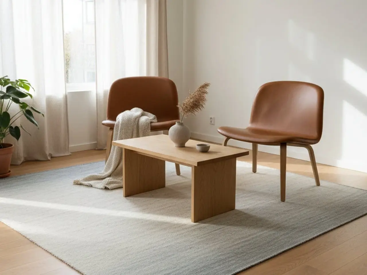 Billede 2 - Muuto Visu Loungestol – Cognac Læder/Eg Stel