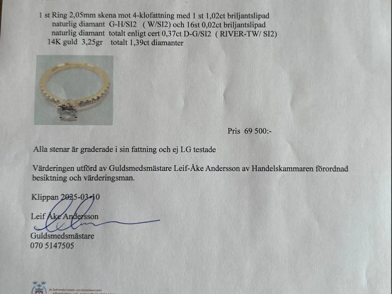 Billede 5 - Naturlig Diamantring 1.39