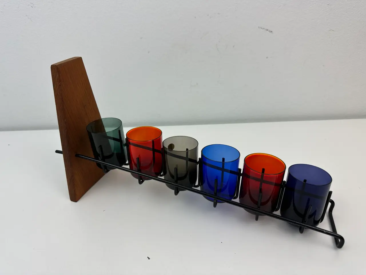 Billede 1 - Retro barsæt i teak og farvet glas