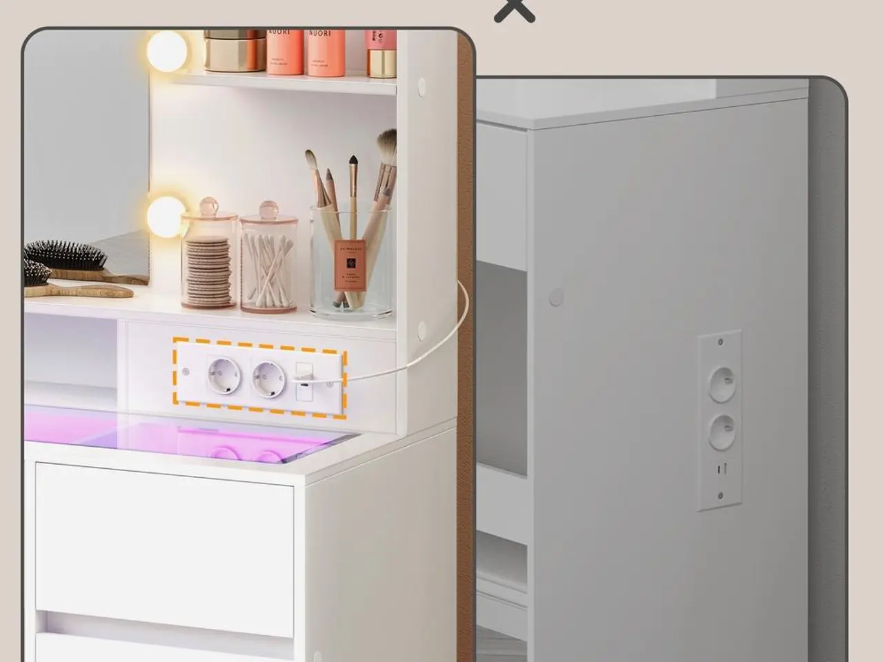 Billede 7 - Toiletbord med LED-spejl, RGB-belysning og glastop - hvid