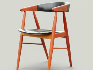 Dansk teak armstol med sort skai