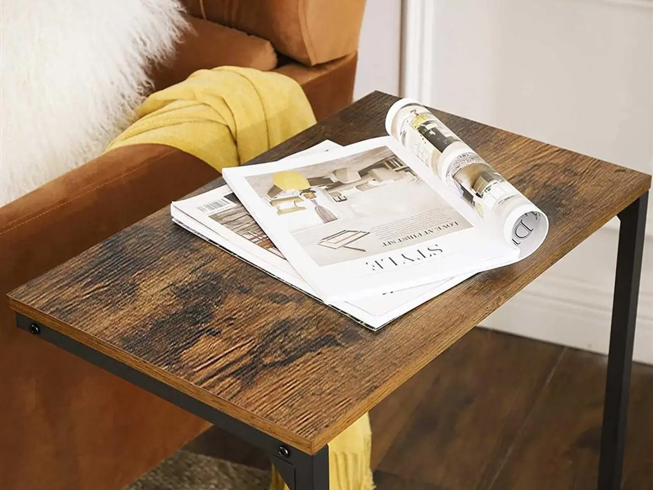 Billede 5 - Sofabord på hjørnet sidebord i industrielt look, rustik brun/sort, 55 × 35 × 66 cm