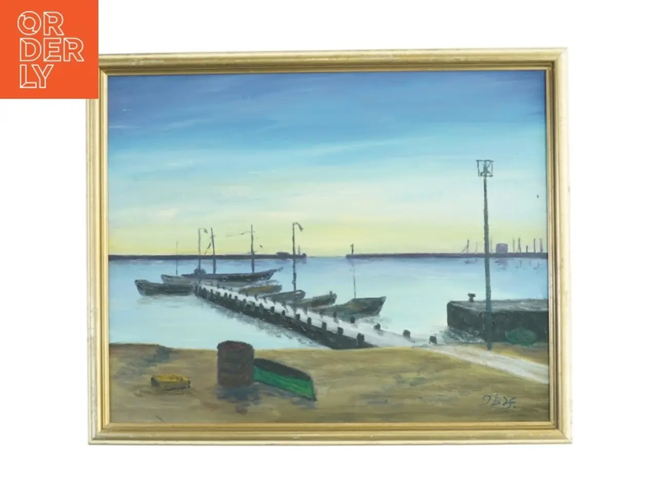 Billede 1 - Oljemaleri af havneudsigt (str. 54 x 44 cm)