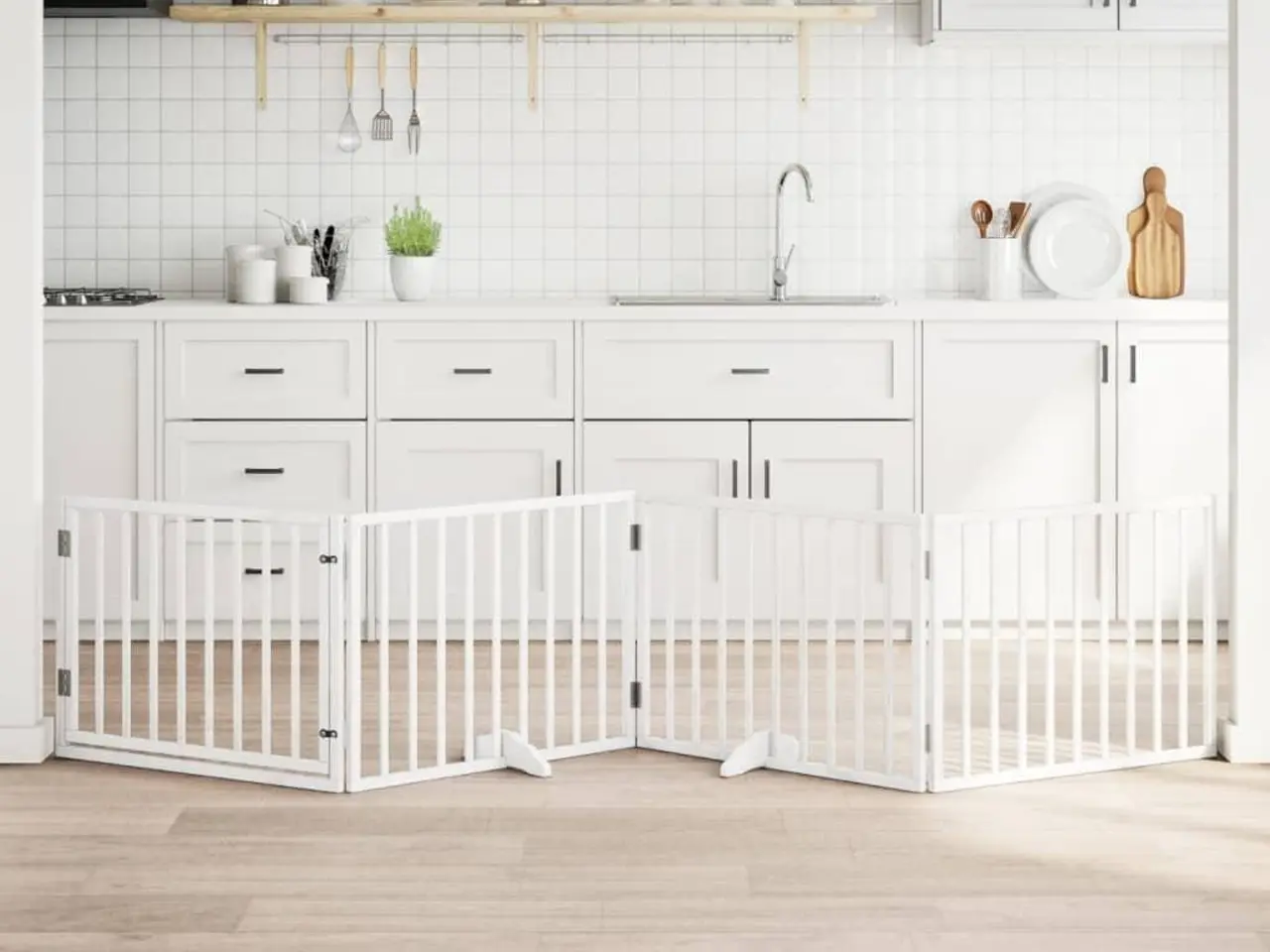 Billede 1 - Hundelåge med dør 4 paneler 320 cm foldbar hvid